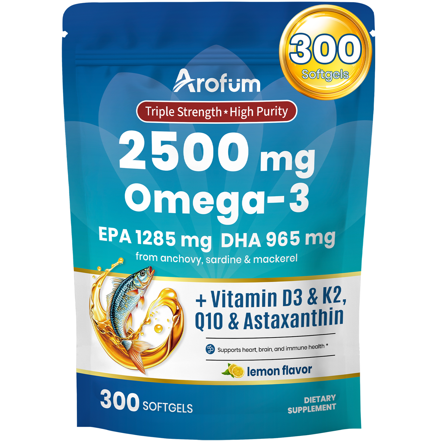Omega 3 Fish Oil with Vitamin D3 K2 300 Softgels