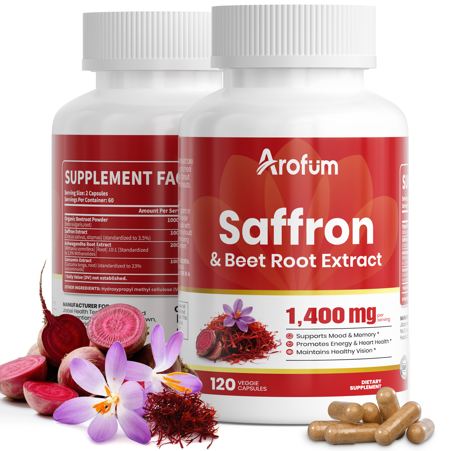Saffron Supplements with Beet Root, Ashwagandha & Turmeric
