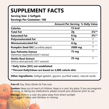 Pumpkin Seed Oil with Saw Palmetto & Nettle Root, 2000 mg per Serving, 300 Softgels