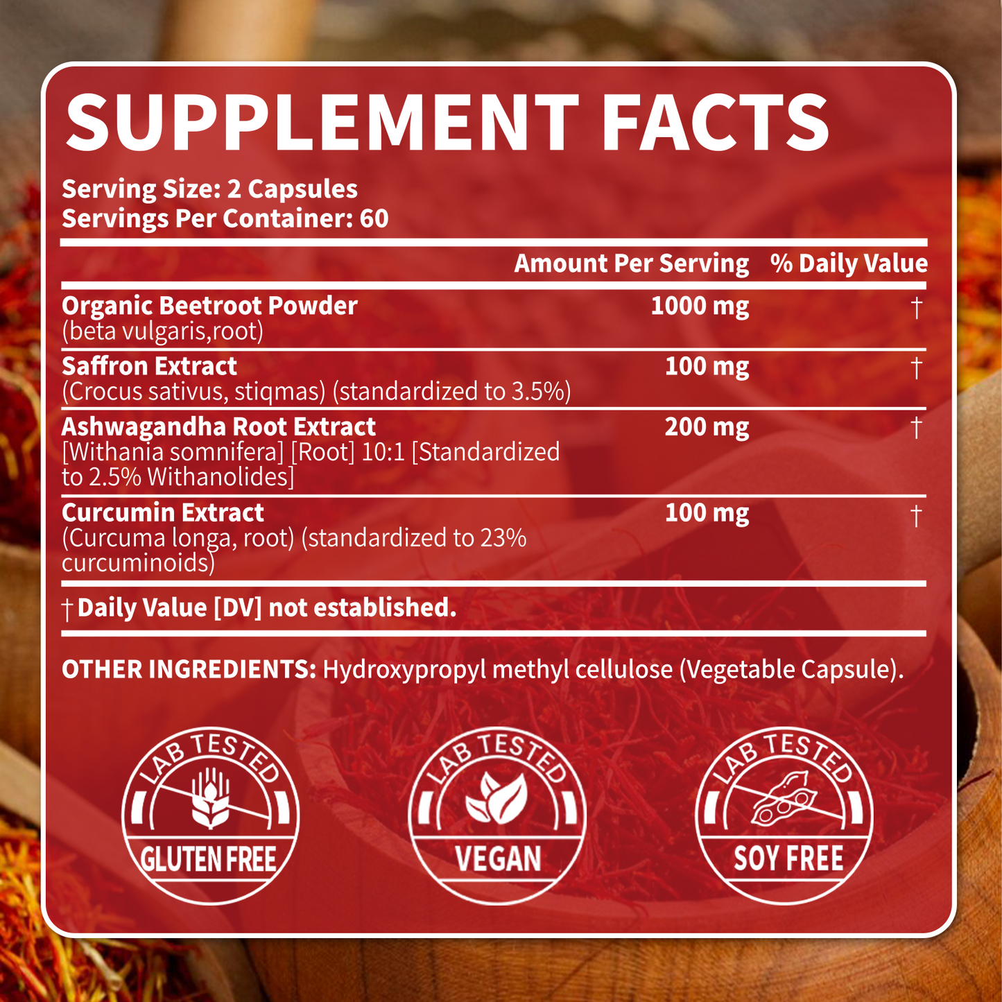 Saffron Supplements with Beet Root, Ashwagandha & Turmeric