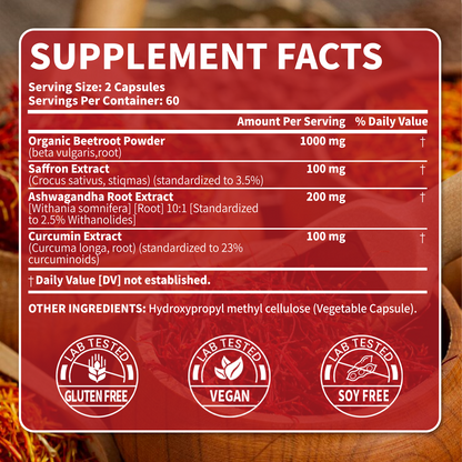Saffron Supplements with Beet Root, Ashwagandha & Turmeric