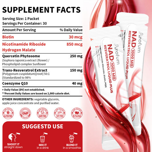 1000mg NAD+ Supplement, NAD Liquid with Resveratrol, Nicotinamide Riboside, Quercetin Phytosome