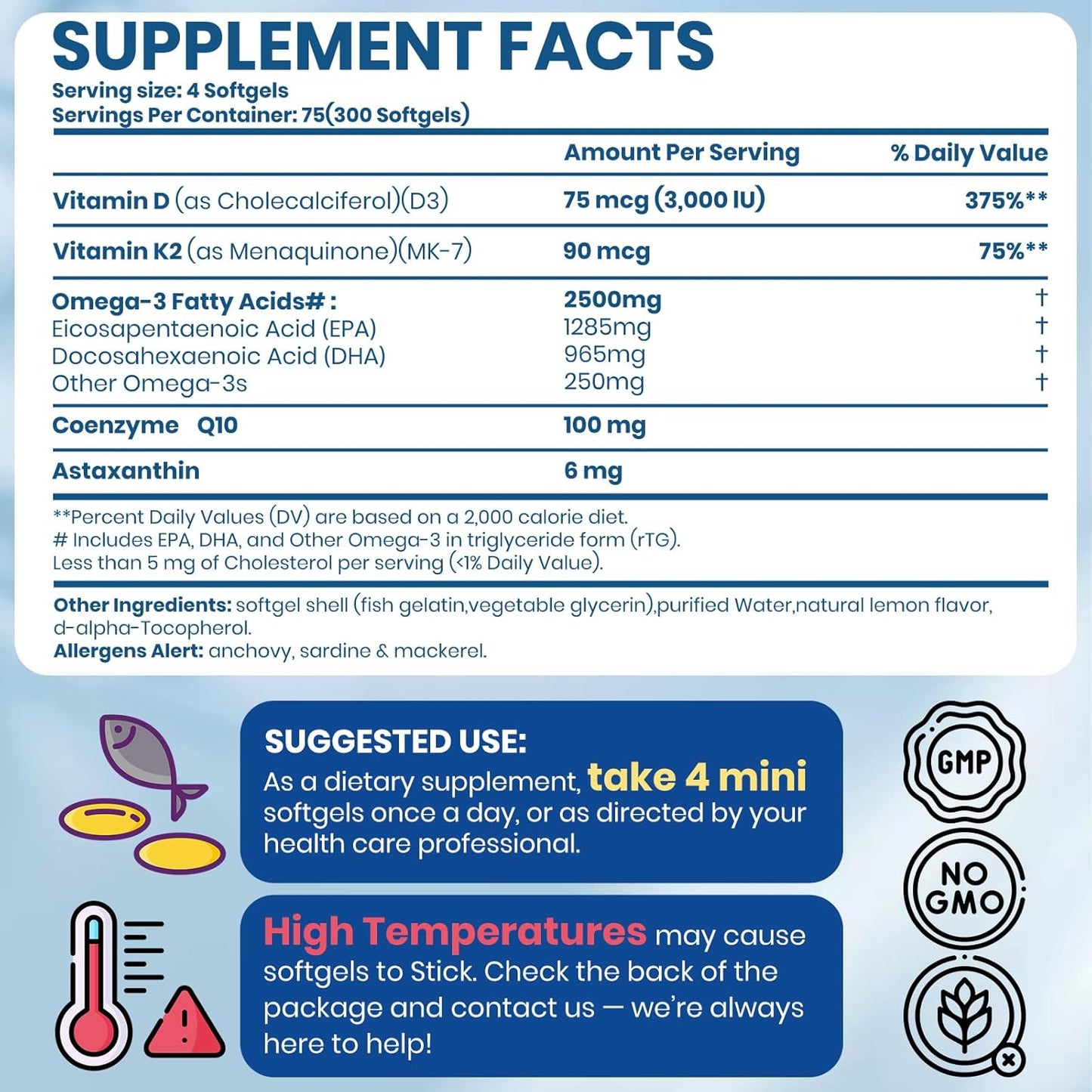 Omega 3 Fish Oil with Vitamin D3 K2 300 Softgels