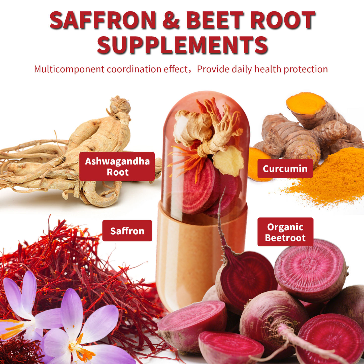 Saffron Supplements with Beet Root, Ashwagandha & Turmeric
