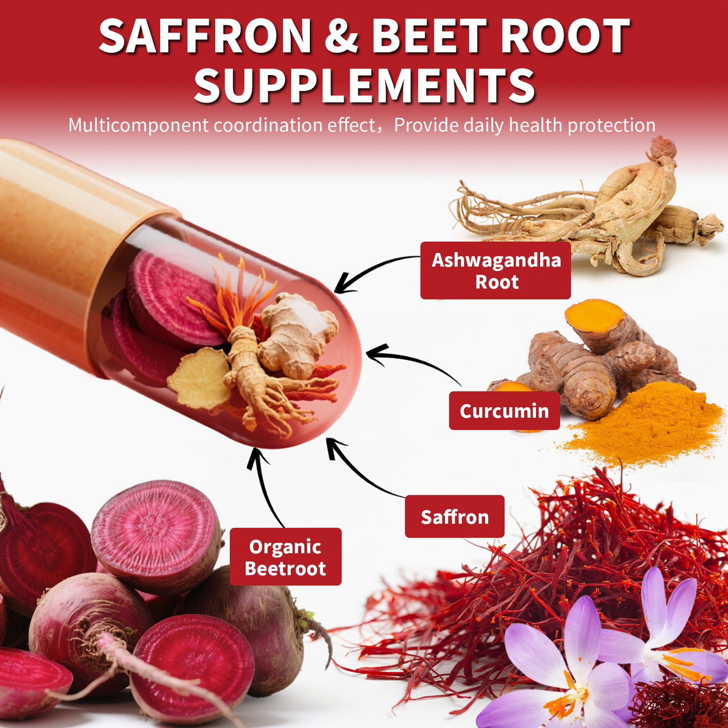 Saffron Supplements with Beet Root, Ashwagandha & Turmeric