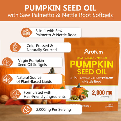 Pumpkin Seed Oil with Saw Palmetto & Nettle Root, 2000 mg per Serving, 300 Softgels