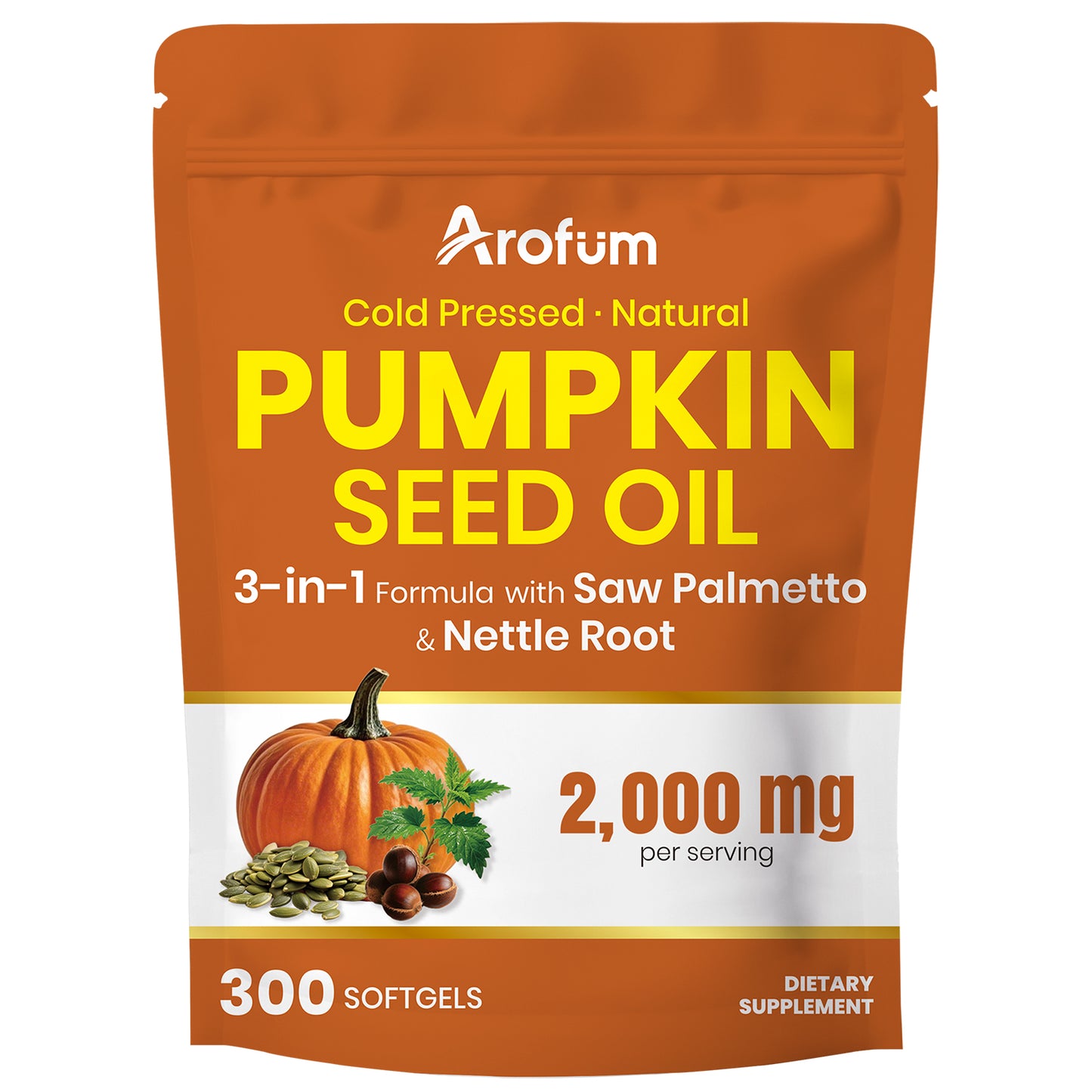 Pumpkin Seed Oil with Saw Palmetto & Nettle Root, 2000 mg per Serving, 300 Softgels