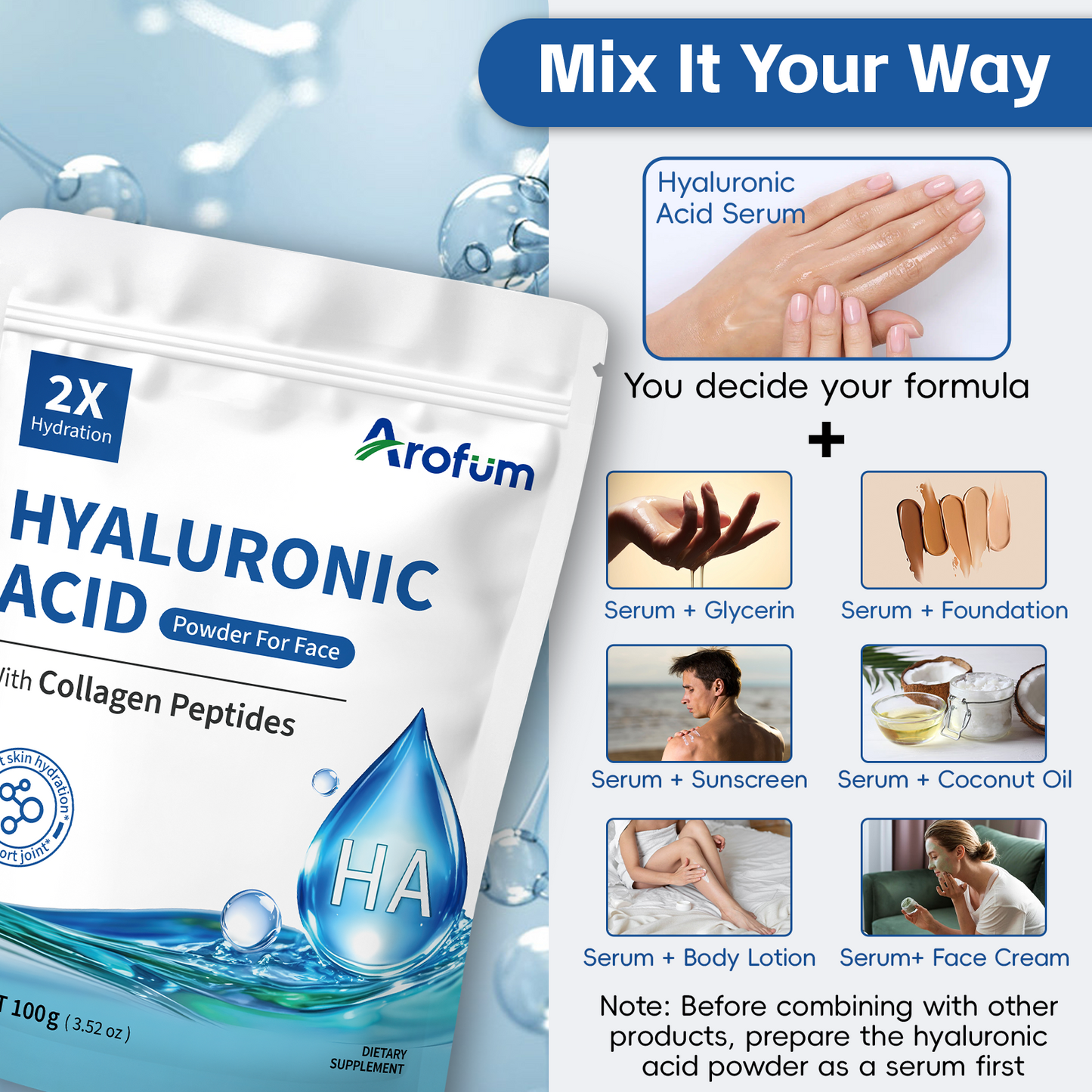 Hyaluronic Acid Powder, with Collagen Peptides