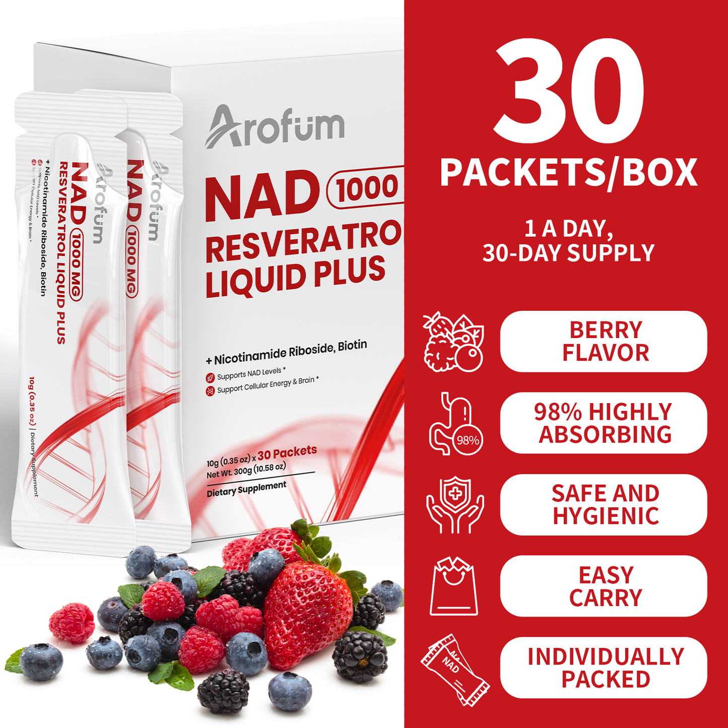 1000mg NAD+ Supplement, NAD Liquid with Resveratrol, Nicotinamide Riboside, Quercetin Phytosome